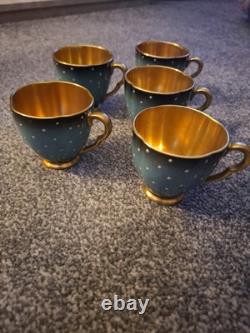 Ensemble de café Carltonware Vintage 14 pièces Bleu Royale à pois. Ensemble inutilisé. État impeccable.