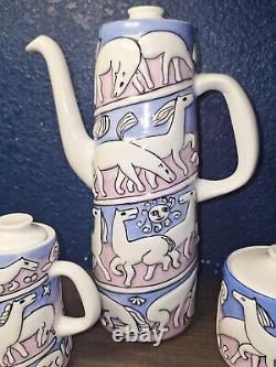 Ensemble de café MCM Vintage Sargadelos ESPAGNE Poterie Rose Bleue Chevaux Étoiles MINT