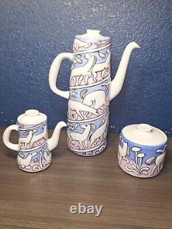 Ensemble de café MCM Vintage Sargadelos ESPAGNE Poterie Rose Bleue Chevaux Étoiles MINT