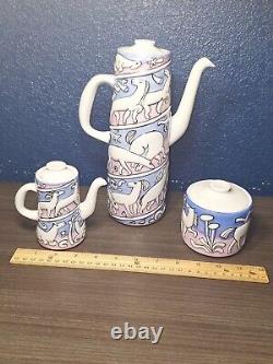 Ensemble de café MCM Vintage Sargadelos ESPAGNE Poterie Rose Bleue Chevaux Étoiles MINT