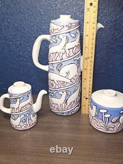 Ensemble de café MCM Vintage Sargadelos ESPAGNE Poterie Rose Bleue Chevaux Étoiles MINT