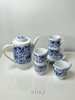 Ensemble de café Melitta vintage en porcelaine blanche et bleue avec fleurs des années 1970