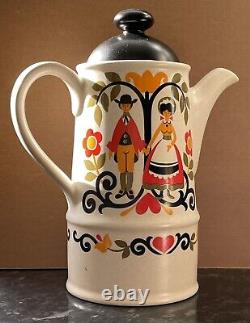 Ensemble de café Sadler Pottery Vintage des années 1970 avec art folklorique et amour, comprenant 16 pièces.