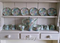 Ensemble de café Vintage Shelley Melody 13453, cafetière, crémier, sucrier, tasses et soucoupes