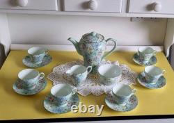 Ensemble de café Vintage Shelley Melody 13453, cafetière, crémier, sucrier, tasses et soucoupes