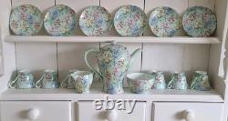 Ensemble de café Vintage Shelley Melody 13453, cafetière, crémier, sucrier, tasses et soucoupes
