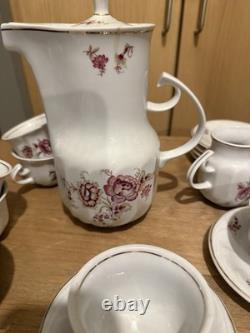 Ensemble de café à fleurs rouges Hollohaza Hongrie 1831 Vintage