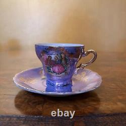Ensemble de café avec motif de cour en perles violettes vintage