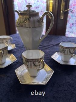 Ensemble de café/chocolat Vtg Noritake en or Moriage avec 4 tasses et 5 soucoupes