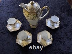 Ensemble de café/chocolat Vtg Noritake en or Moriage avec 4 tasses et 5 soucoupes