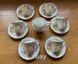 Ensemble de café en 15 pièces Vintage Royal Stafford Lilly peint à la main vers 1930