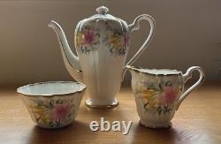 Ensemble de café en 15 pièces Vintage Royal Stafford Lilly peint à la main vers 1930