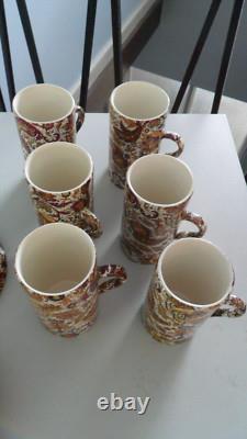 Ensemble de café en céramique Ceylon avec motif paisley des années 1960 (6 tasses et sous-tasses)