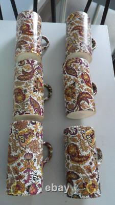 Ensemble de café en céramique Ceylon avec motif paisley des années 1960 (6 tasses et sous-tasses)