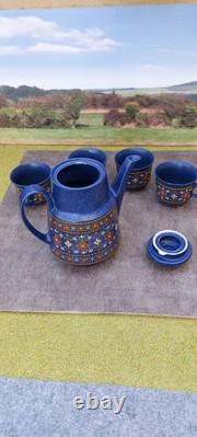 Ensemble de café en céramique vintage de Winterling Bavaria bleu floral des années 1960, poterie allemande.