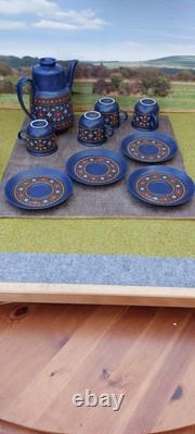 Ensemble de café en céramique vintage de Winterling Bavaria bleu floral des années 1960, poterie allemande.