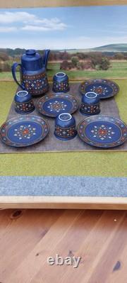 Ensemble de café en céramique vintage de Winterling Bavaria bleu floral des années 1960, poterie allemande.