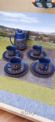 Ensemble de café en céramique vintage de Winterling Bavaria bleu floral des années 1960, poterie allemande.