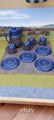 Ensemble de café en céramique vintage de Winterling Bavaria bleu floral des années 1960, poterie allemande.