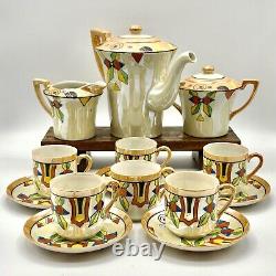 Ensemble de café en demi-tasse vintage Lutsterware peint à la main 14 pièces Art Déco Japon