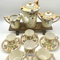Ensemble de café en demi-tasse vintage Lutsterware peint à la main 14 pièces Art Déco Japon