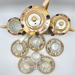 Ensemble de café en demi-tasse vintage Lutsterware peint à la main 14 pièces Art Déco Japon