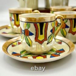 Ensemble de café en demi-tasse vintage Lutsterware peint à la main 14 pièces Art Déco Japon