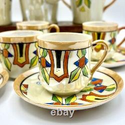 Ensemble de café en demi-tasse vintage Lutsterware peint à la main 14 pièces Art Déco Japon