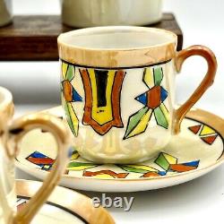 Ensemble de café en demi-tasse vintage Lutsterware peint à la main 14 pièces Art Déco Japon