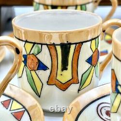 Ensemble de café en demi-tasse vintage Lutsterware peint à la main 14 pièces Art Déco Japon