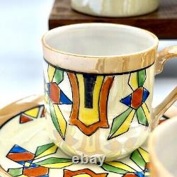 Ensemble de café en demi-tasse vintage Lutsterware peint à la main 14 pièces Art Déco Japon