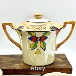 Ensemble de café en demi-tasse vintage Lutsterware peint à la main 14 pièces Art Déco Japon