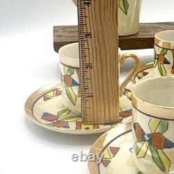 Ensemble de café en demi-tasse vintage Lutsterware peint à la main 14 pièces Art Déco Japon