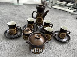 Ensemble de café en grès Arabesque Denby vintage des années 1970, 12 pièces