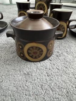 Ensemble de café en grès Arabesque Denby vintage des années 1970, 12 pièces