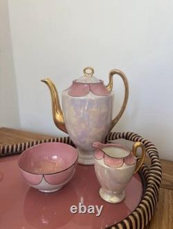 Ensemble de café en lustre irisé violet/rose vintage sans marque