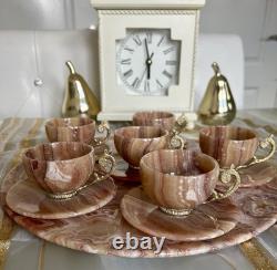 Ensemble de café en onyx vintage demi-tasse milieu du siècle Pakistan