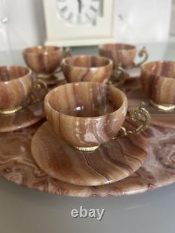 Ensemble de café en onyx vintage demi-tasse milieu du siècle Pakistan