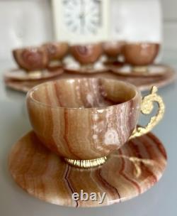 Ensemble de café en onyx vintage demi-tasse milieu du siècle Pakistan