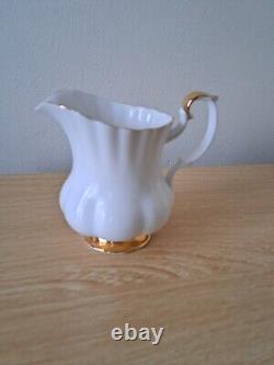 Ensemble de café en porcelaine Bone China Royal Albert Val Dor avec garniture en or blanc, 15 pièces, vintage, utilisé