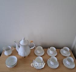 Ensemble de café en porcelaine bone china Royal Albert Val Dor, 15 pièces, finition or blanc, vintage, utilisé