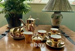 Ensemble de café en porcelaine dorée bavarois 17 pièces vintage rétro années 1940 milieu du siècle