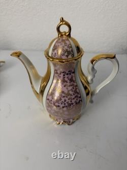 Ensemble de café en porcelaine vintage Wawel fabriqué en Pologne, service à café pour 6 personnes avec théière, sucre, tasses et soucoupes.