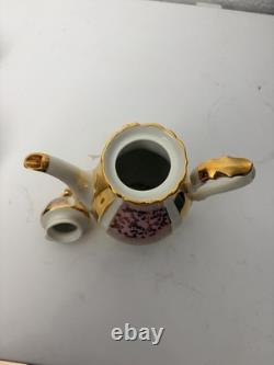 Ensemble de café en porcelaine vintage Wawel fabriqué en Pologne, service à café pour 6 personnes avec théière, sucre, tasses et soucoupes.
