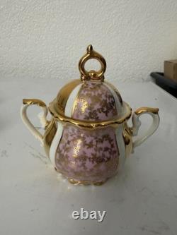 Ensemble de café en porcelaine vintage Wawel fabriqué en Pologne, service à café pour 6 personnes avec théière, sucre, tasses et soucoupes.