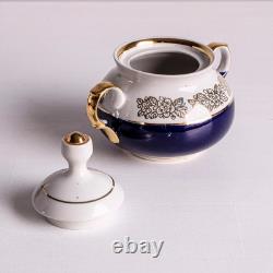 Ensemble de café en porcelaine vintage pour 6 personnes, service à café bleu cobalt et or, années 1970