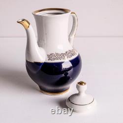 Ensemble de café en porcelaine vintage pour 6 personnes, service à café bleu cobalt et or, années 1970