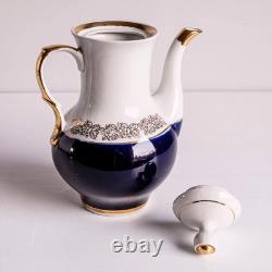 Ensemble de café en porcelaine vintage pour 6 personnes, service à café bleu cobalt et or, années 1970