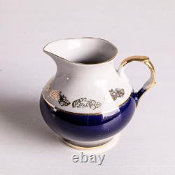 Ensemble de café en porcelaine vintage pour 6 personnes, service à café bleu cobalt et or, années 1970