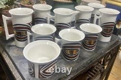 Ensemble de café en poterie Portmeirion vintage et sous-tasses dans un design rare de section dorée